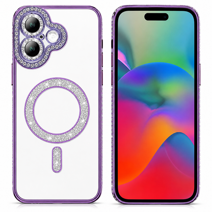 Purple Glitter MagSafe Case, Apple iPhone 17, Crystal Clear Protective Back Cover