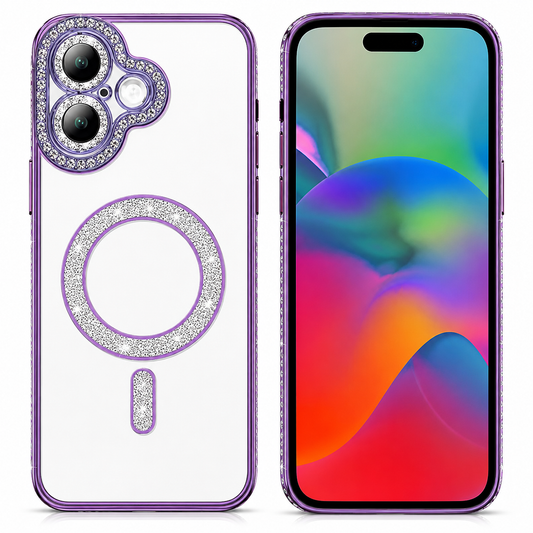 Purple Glitter MagSafe Case, Apple iPhone 17, Crystal Clear Protective Back Cover
