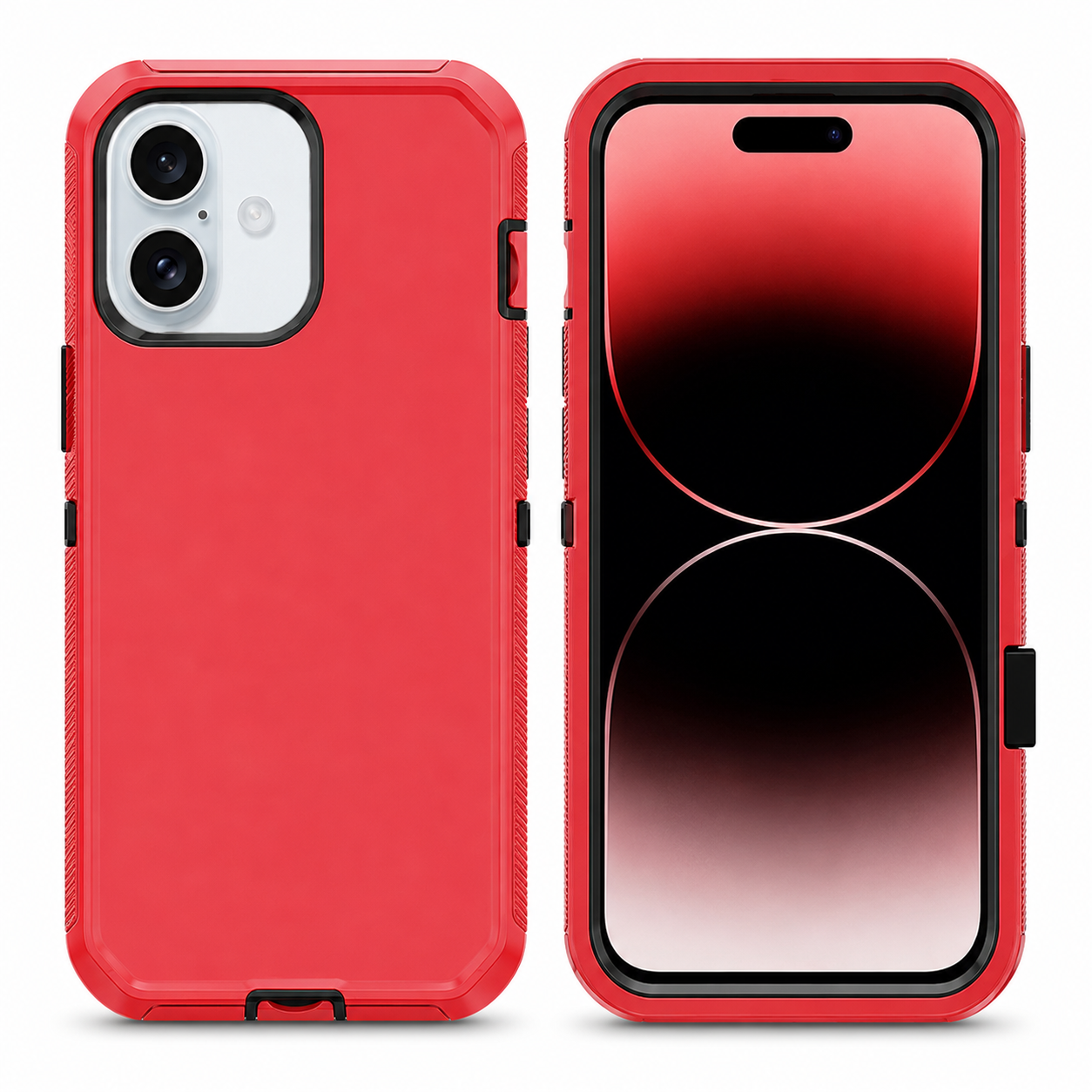 Red triple protection case for Apple iPhone 16 back view