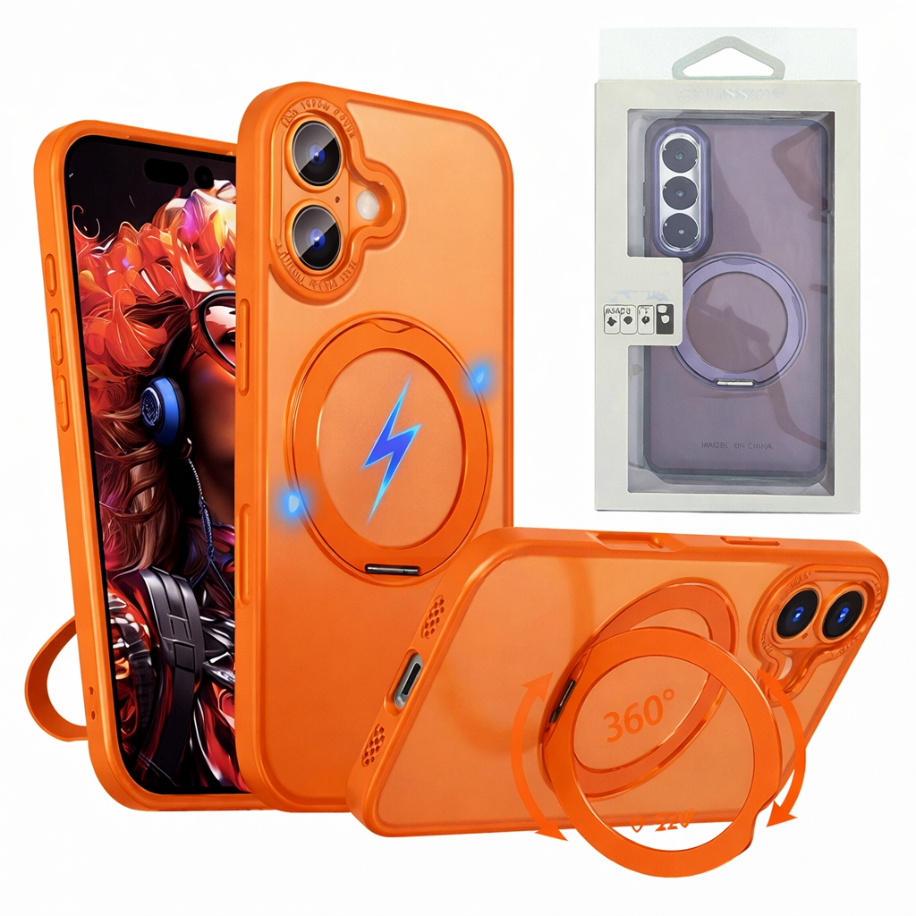 Dual Layer Phone Case – Orange Tilt Cover MagSafe Compatible With Ring Stand