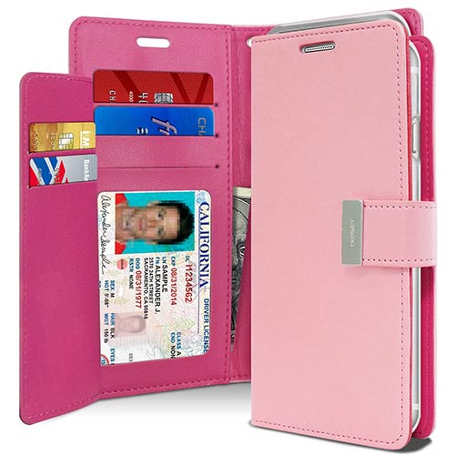 Multi-Card Wallet Phone Case – Light Pink Rich Diary Mercury Cover