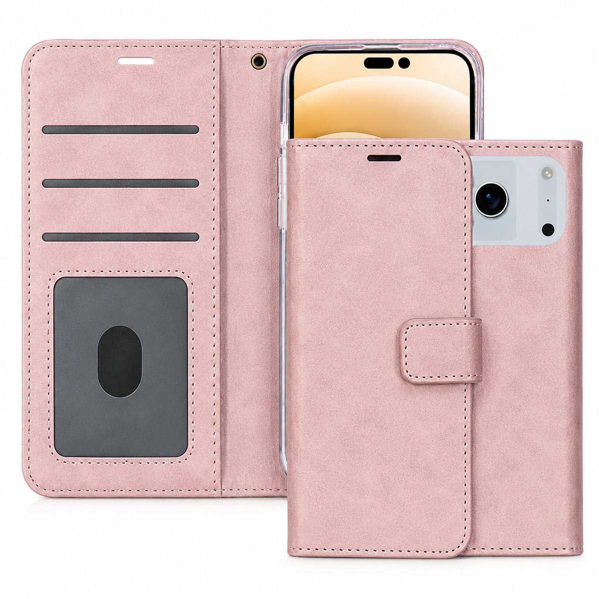 Apple iPhone 17 Pro Max Rose Gold Photo ID Wallet Case Premium Leather Flip Cover