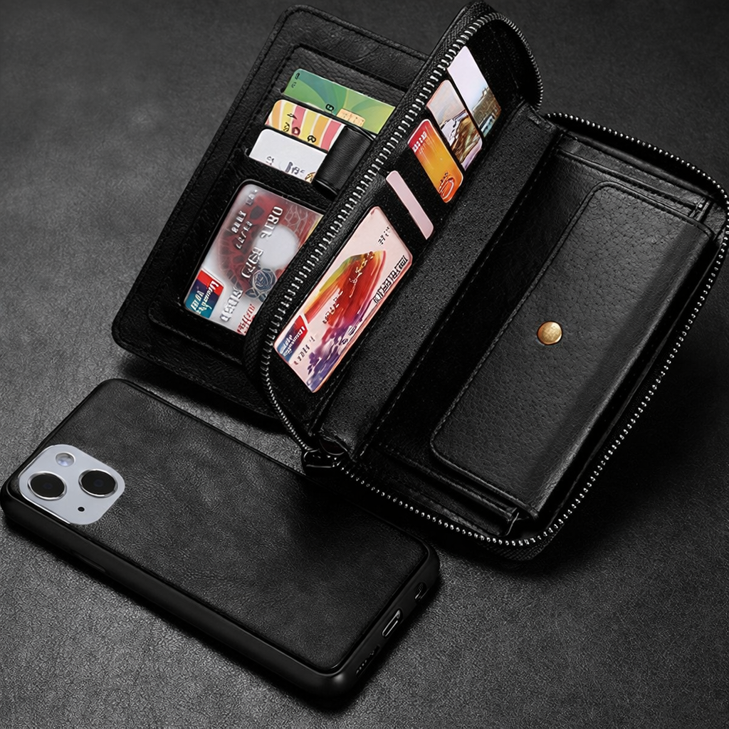 Zipper Wallet Phone Case – Black Protective Cover