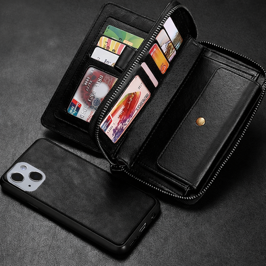 Zipper Wallet Phone Case – Black Protective Cover