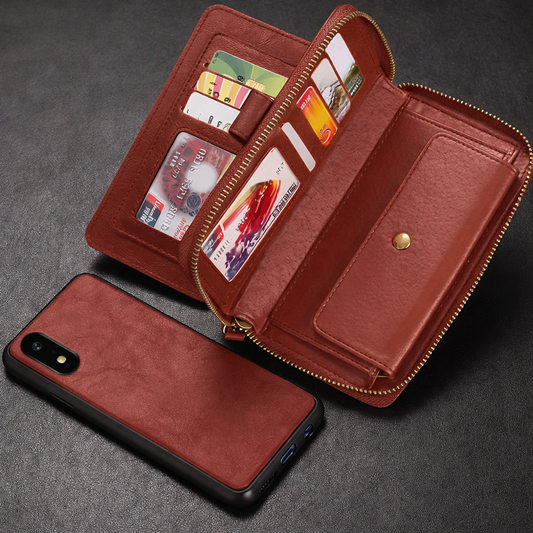 Zipper Wallet Phone Case – Brown Protective Cover