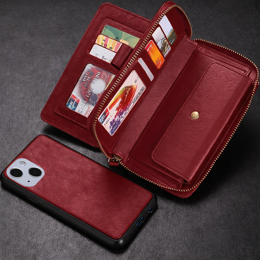 Zipper Wallet Phone Case – Wine Protective Cover