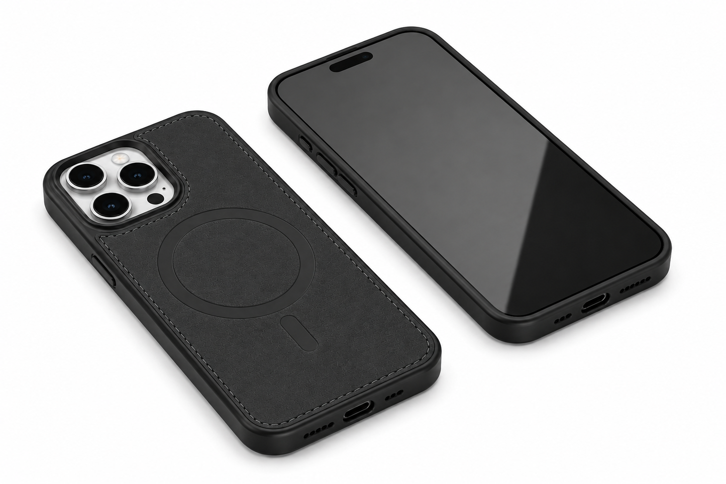 Designer black mobile cover with raised camera protection for iPhone 12