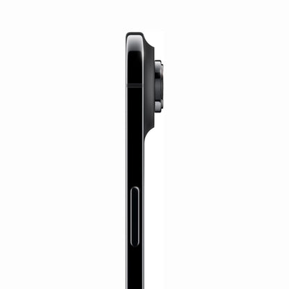 future tech gadgets Canada. smart tech store Canada. New Apple iPhone 17 Air. Gallery image 10. The product is shown from a side angle against a seamless white background, emphasizing its sleek design. The body is glossy black with a subtle curve, and a prominent camera lens is visible at the top. Below the lens, there is a small button and a narrow slot, likely for a SIM card or memory card. The lighting is soft, highlighting the smooth finish without harsh shadows.