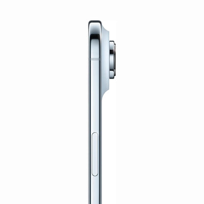 future tech gadgets Canada. smart tech store Canada. New Apple iPhone 17 Air. Gallery image 12. The product is shown from a side angle against a seamless white background, highlighting its sleek design. The body features a glossy silver finish, with a prominent camera lens and a small button positioned below it. A subtle groove runs along the side, adding to its streamlined appearance. The lighting is soft, emphasizing the smooth contours without harsh shadows.