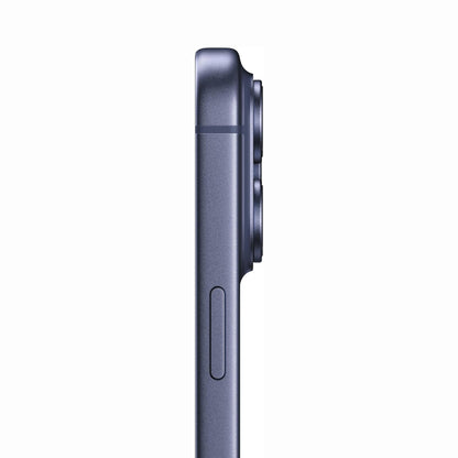 future tech gadgets Canada. cutting edge electronics online Canada. New Apple iPhone 17 Pro Max. Gallery image 9. The product is shown from a side angle against a seamless white background, highlighting its slim profile. The body has a matte finish in a deep blue color, with two prominent circular camera lenses visible at the top. Below the lenses, a small button is positioned, and a slight indentation can be seen where the device curves.