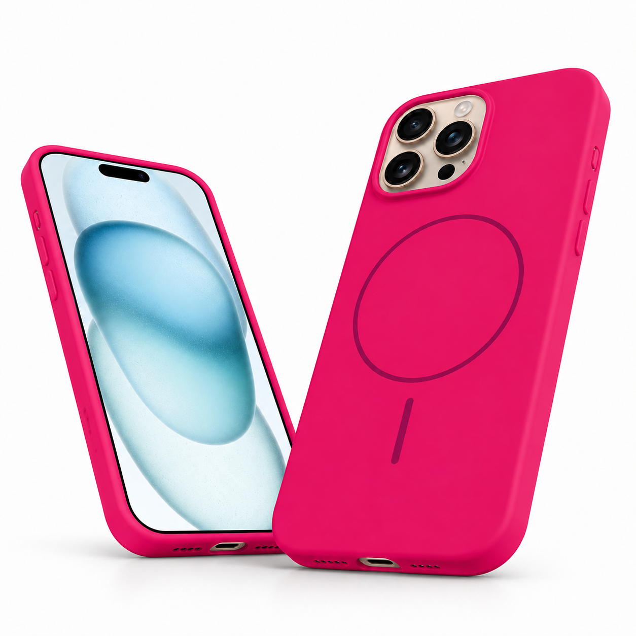 Hot pink silicone mobile cover with raised camera protection for iPhone 12