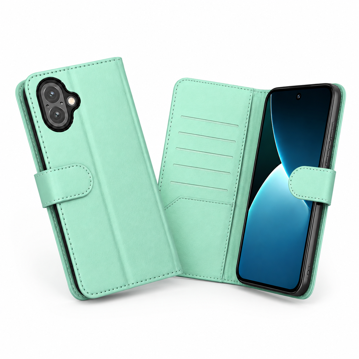 Apple iPhone 17 teal wallet phone case with nine card slots
