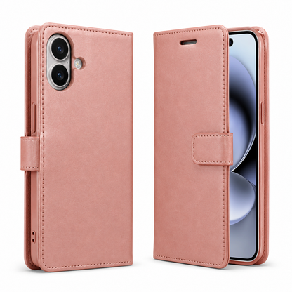 Rose gold iPhone 17 card holder case with viewing stand and camera protection