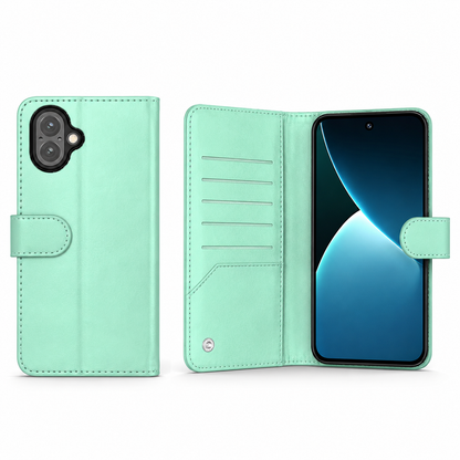 Teal bifold 9-card detachable wallet case for Apple iPhone 17