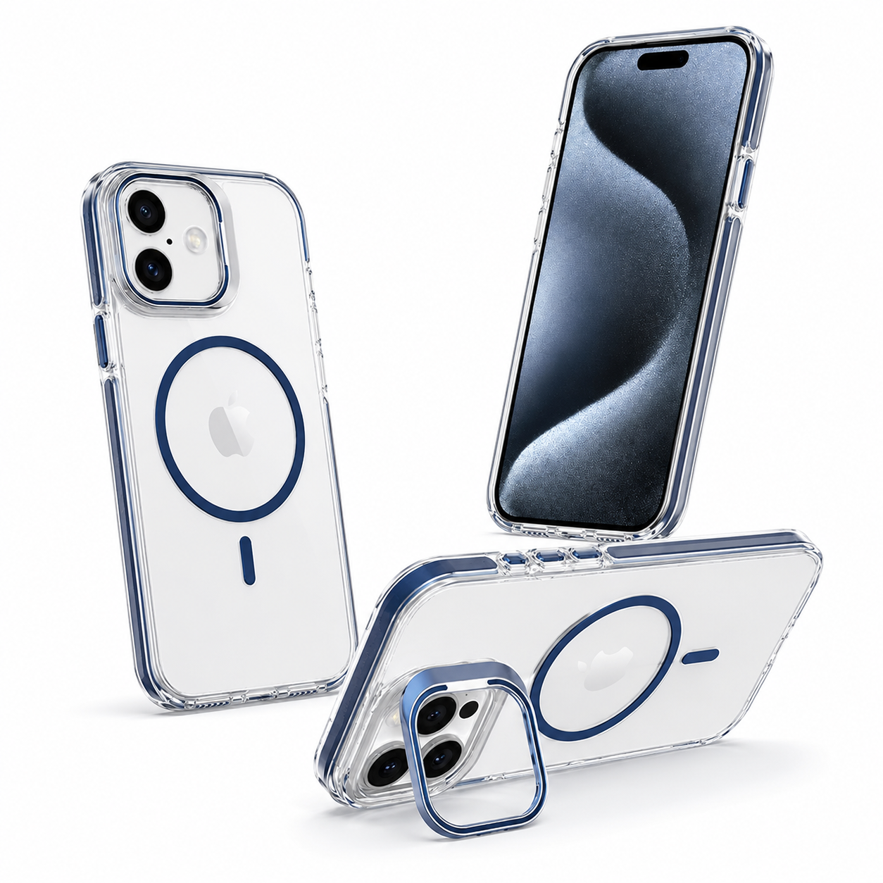 Blue Crystal Clear Phone Case for Apple iPhone 16 Impact Resistant MagSafe Mobile Cover