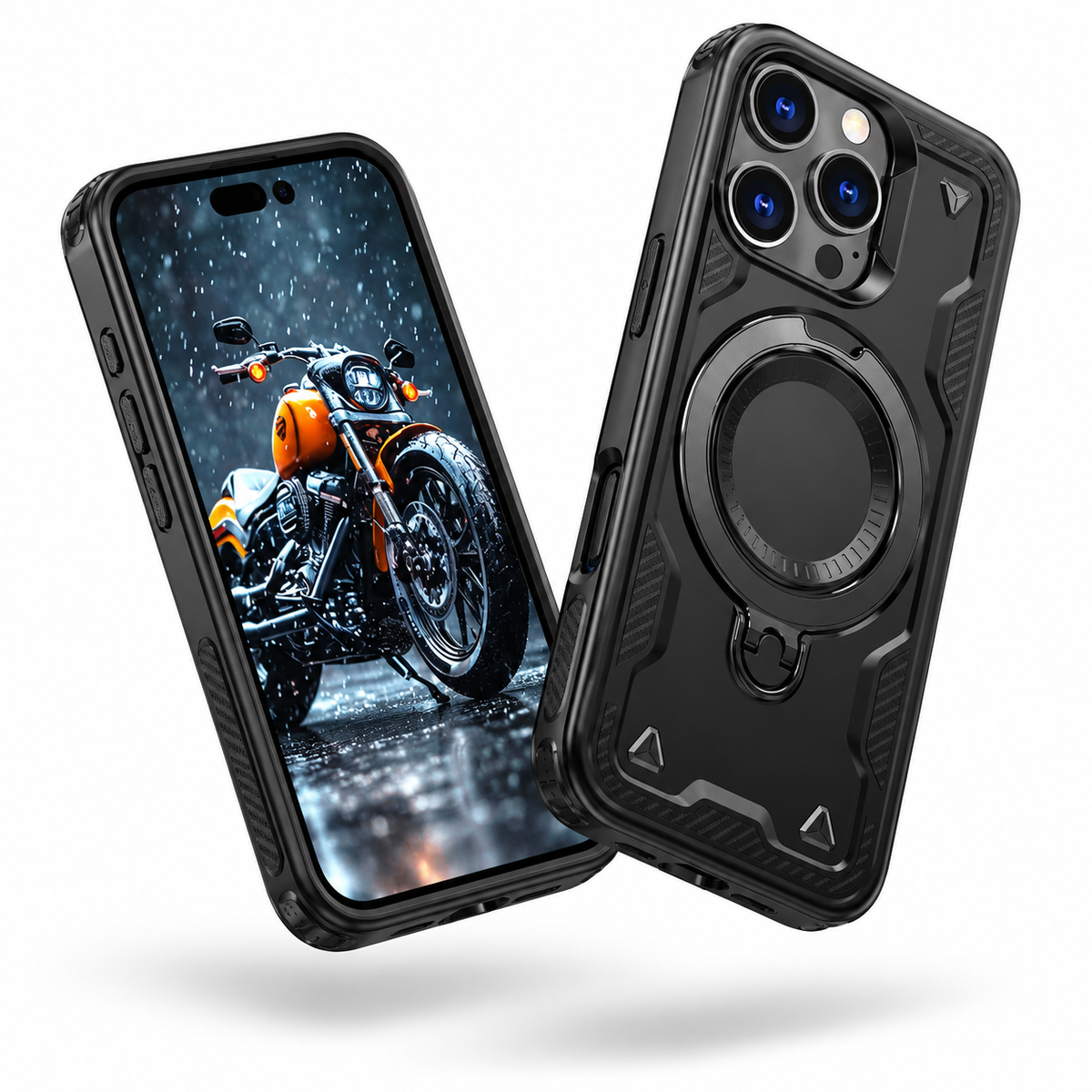 Black Sparta ring holder phone case for Apple iPhone 12 and iPhone 12 Pro.