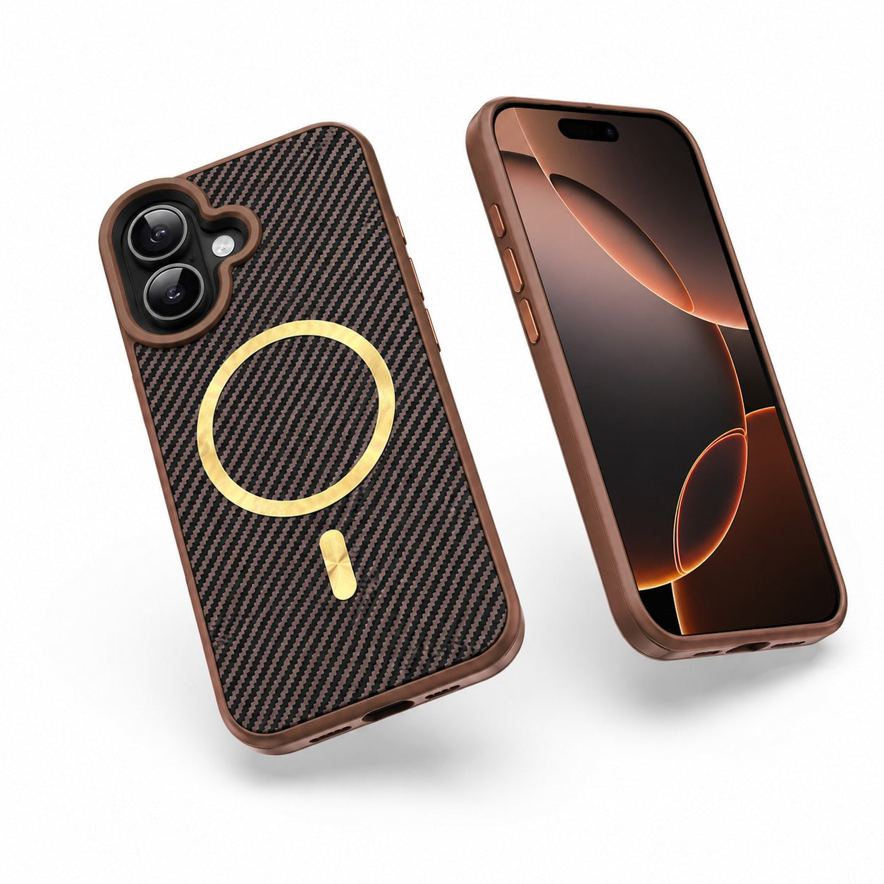 Brown MagSafe Carbon Elite Case, Apple iPhone 16 Case, Carbon Fiber Phone Cover, Shockproof Protective Case
