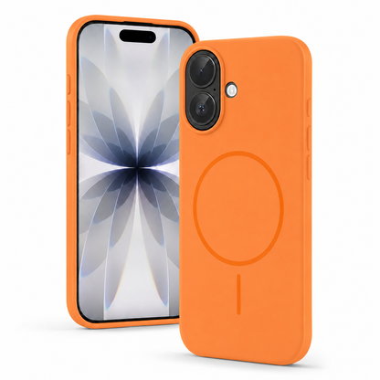 Wireless Charging Compatible Orange MagSafe Silicone Case for Apple iPhone 17 with shockproof TPU protection