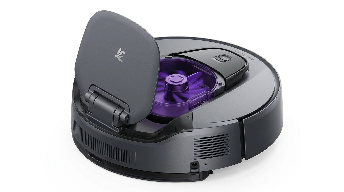 cutting edge electronics online Canada. smart tech store Canada. 3i Smart Robot Vacuum and Mop (G10 +). Gallery image 6. Lines name one specific SKU—never substitute a generic lookalike from the category. After review passes, each render should still read as a fresh studio viewpoint of that same physical unit.