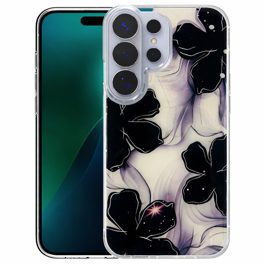 Dual Layer Phone Case – Black Marble Flowered Cover MagSafe Compatible