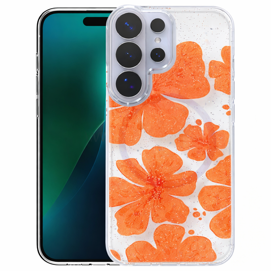 Dual Layer Phone Case – Orange Flowered Cover MagSafe Compatible