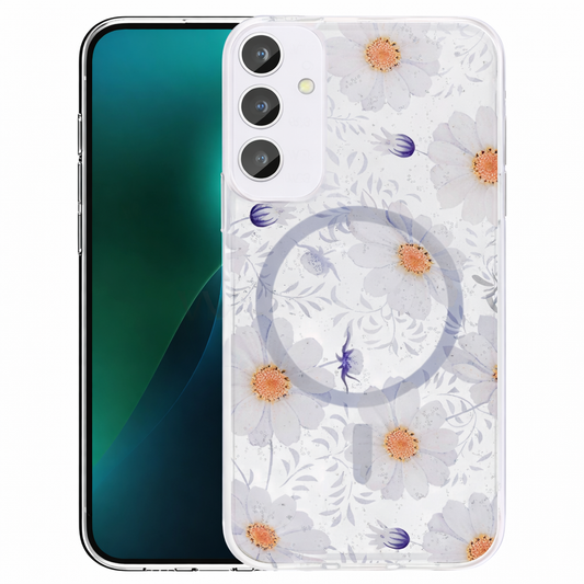 Dual Layer Phone Case – White Flowered Cover MagSafe Compatible