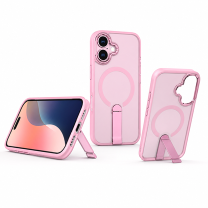 Apple iPhone 16 Kickstand Cover, Pink Bumper Phone Case, Wireless Charging Compatible Case, Durable TPU Phone Cover