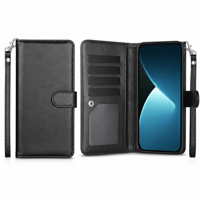 Black bifold 9-card detachable wallet case for Apple iPhone 17