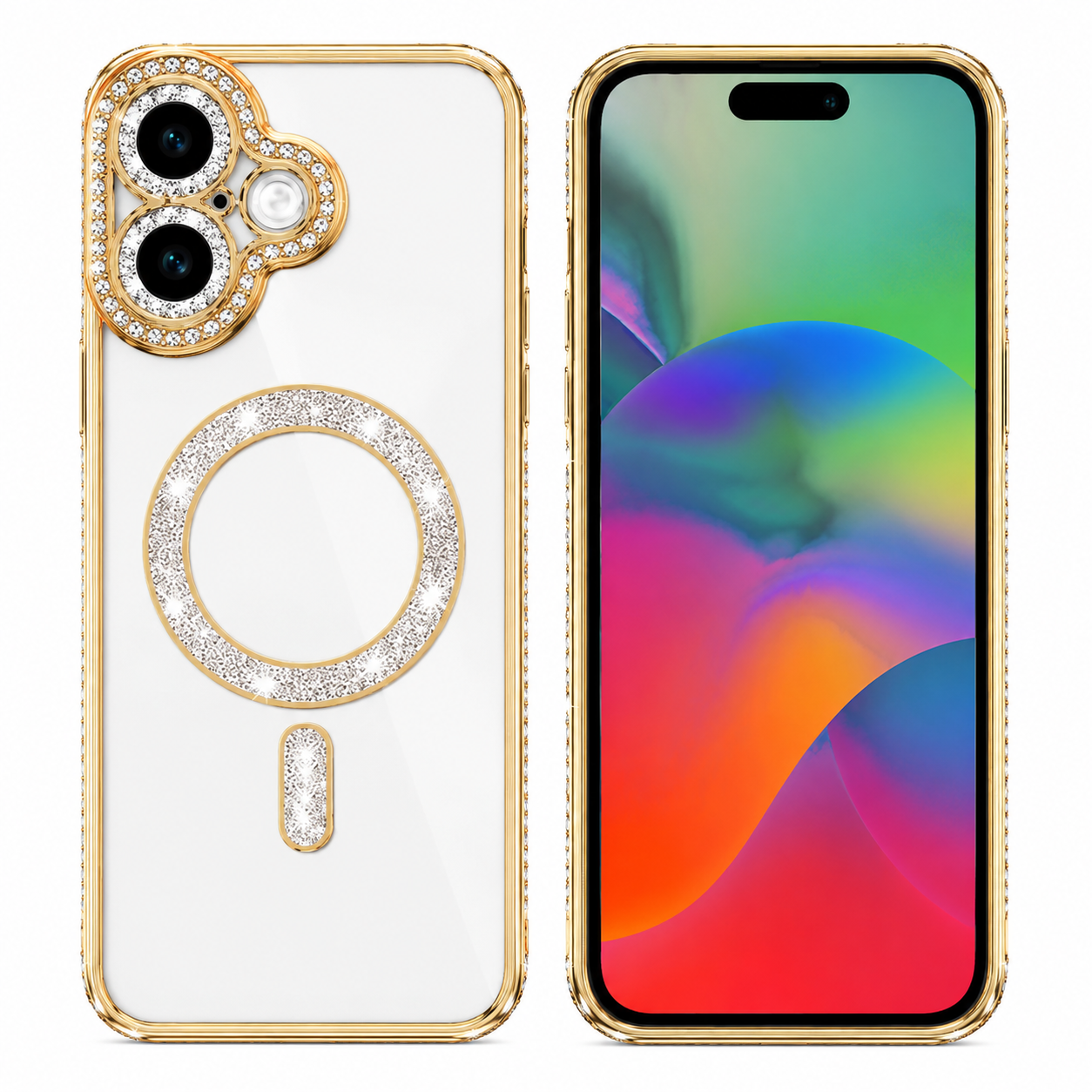 Gold Glitter MagSafe Case for Apple iPhone 17 with Crystal Clear Protective Back Cover