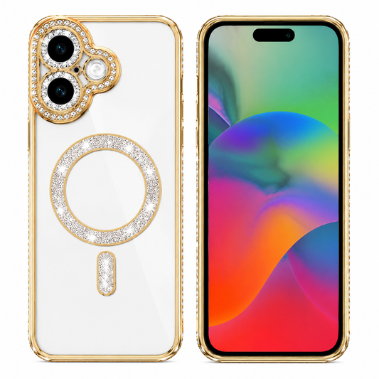 Gold Glitter MagSafe Case for Apple iPhone 17 with Crystal Clear Protective Back Cover