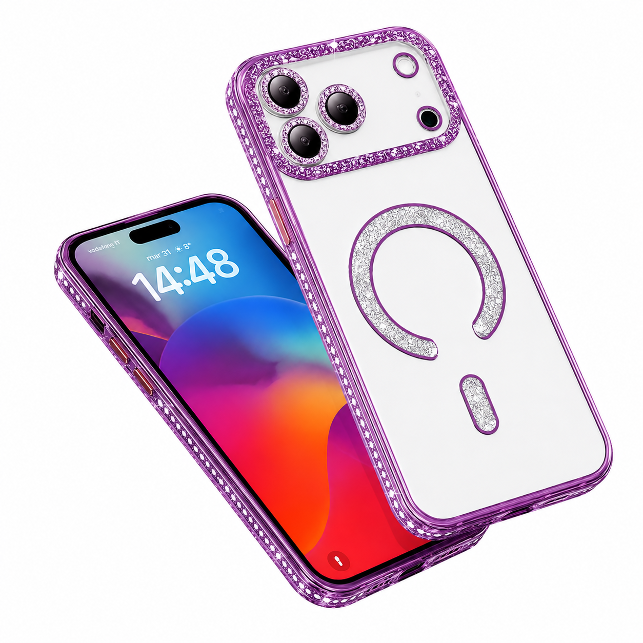 MagSafe Compatible Purple Glitter iPhone 17 Pro Max Designer Phone Case
