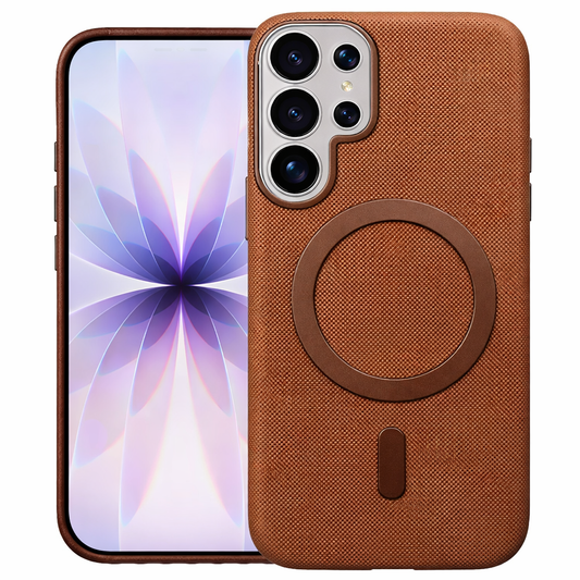 Dual Layer Phone Case – Brown Fabric Cover MagSafe Compatible