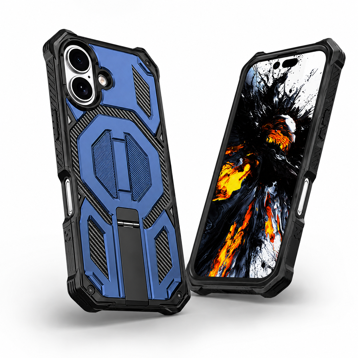 Blue iPhone 16 case with MagSafe compatible protective phone cover