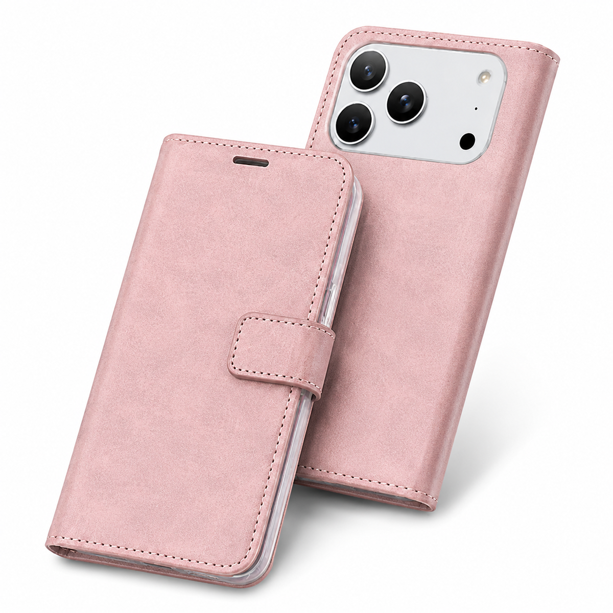 Rose Gold Wallet Phone Case for Apple iPhone 18 Pro Max Card Holder and Photo ID Cover
