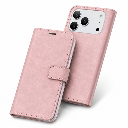Rose Gold Wallet Phone Case for Apple iPhone 18 Pro Max Card Holder and Photo ID Cover