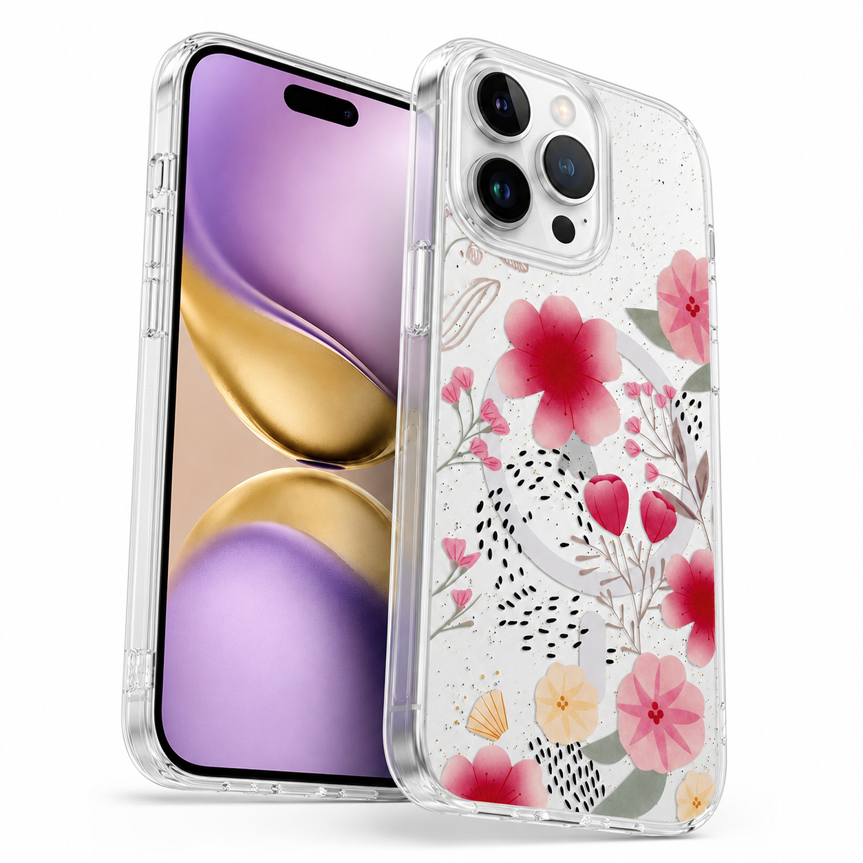 Floral iPhone 12 protective MagSafe phone cover in light pink
