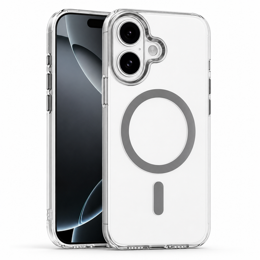 Grey MagSafe Spectra Case for Apple iPhone 17 with crystal clear protective phone case and MagSafe magnetic ring