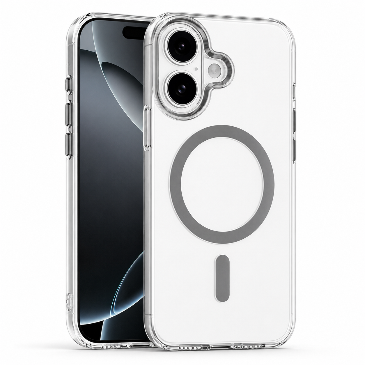 Grey MagSafe Spectra Case for Apple iPhone 16 with crystal clear protective phone case and MagSafe magnetic ring