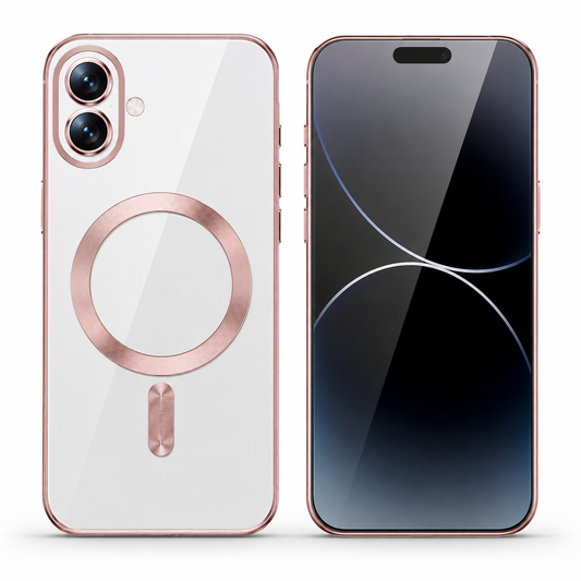 Rose Gold MagSafe iPhone 16 Case with transparent back and premium electro matte finish