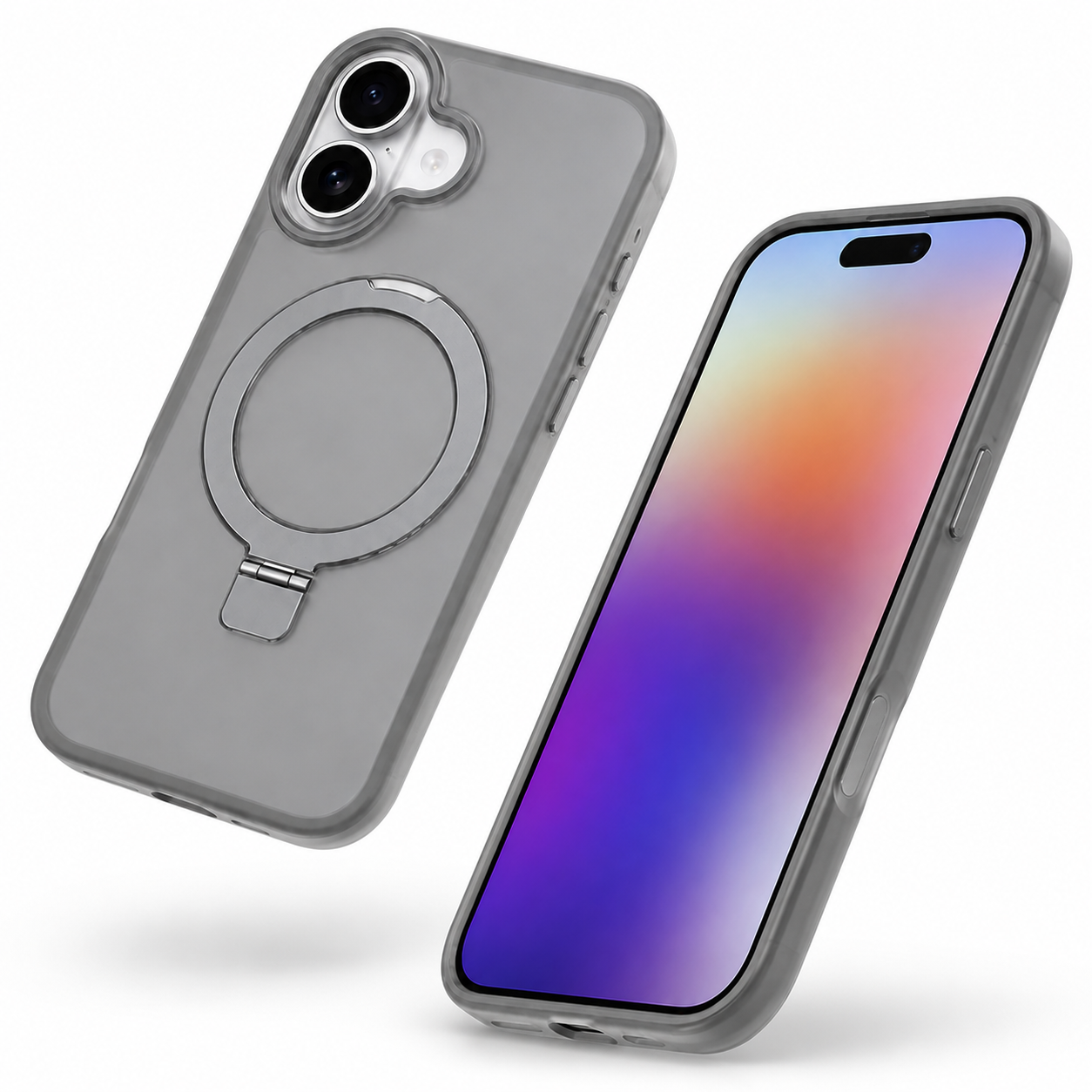 MagSafe Robust Stand Case Apple iPhone 16 – Grey with foldable ring stand
