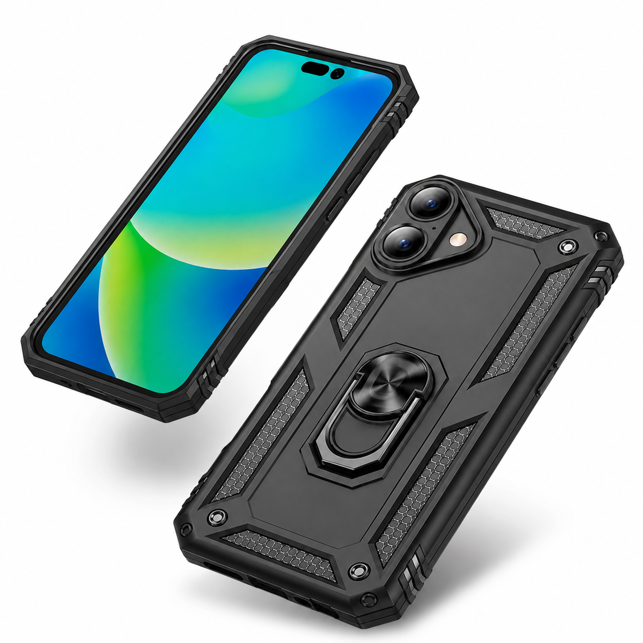 Impact-resistant hybrid phone cover for Apple iPhone 17 in black