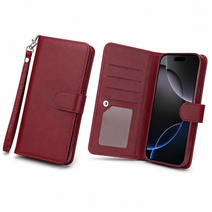 Shockproof wine leather-style wallet cover for Apple iPhone 17