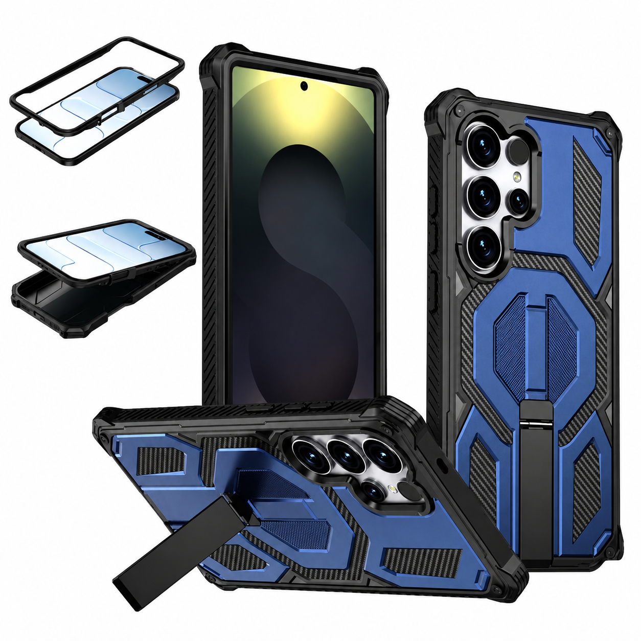 Heavy duty Blue phone case with MagSafe Compatible Cover with Stand