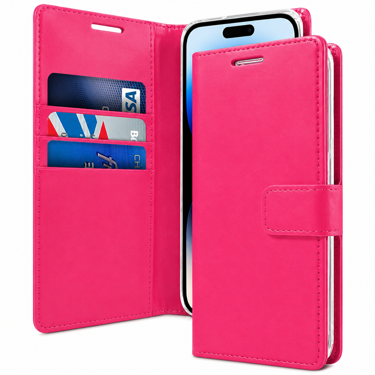BlueMoon Diary Wallet Flip Case for Apple iPhone 17 Pro Max Hot Pink Leather Phone Case
