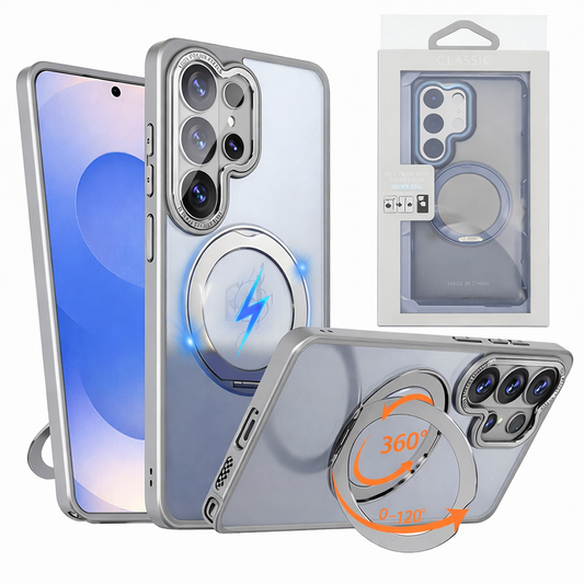 Dual Layer Phone Case – Grey Tilt Cover MagSafe Compatible With Ring Stand