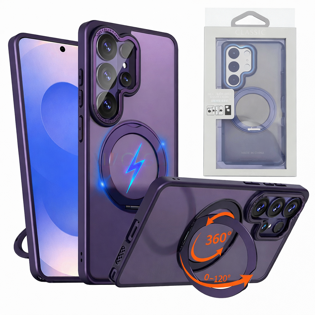 Dual Layer Phone Case – Deep Purple Tilt Cover MagSafe Compatible With Ring Stand