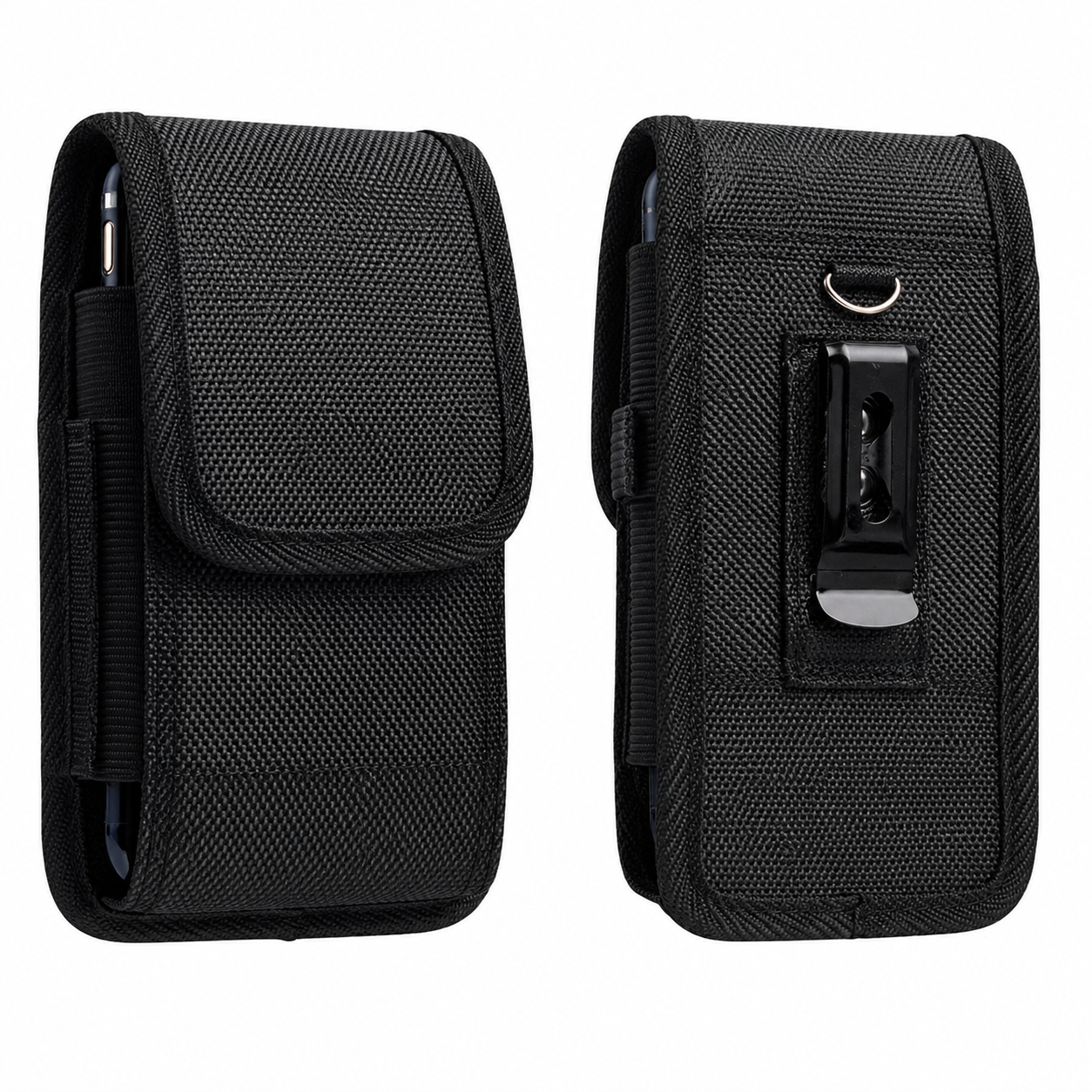 Black Belt Vertical Phone Pouch for Apple iPhone 17 Pro Max with Metal Belt Clip and Card Slot