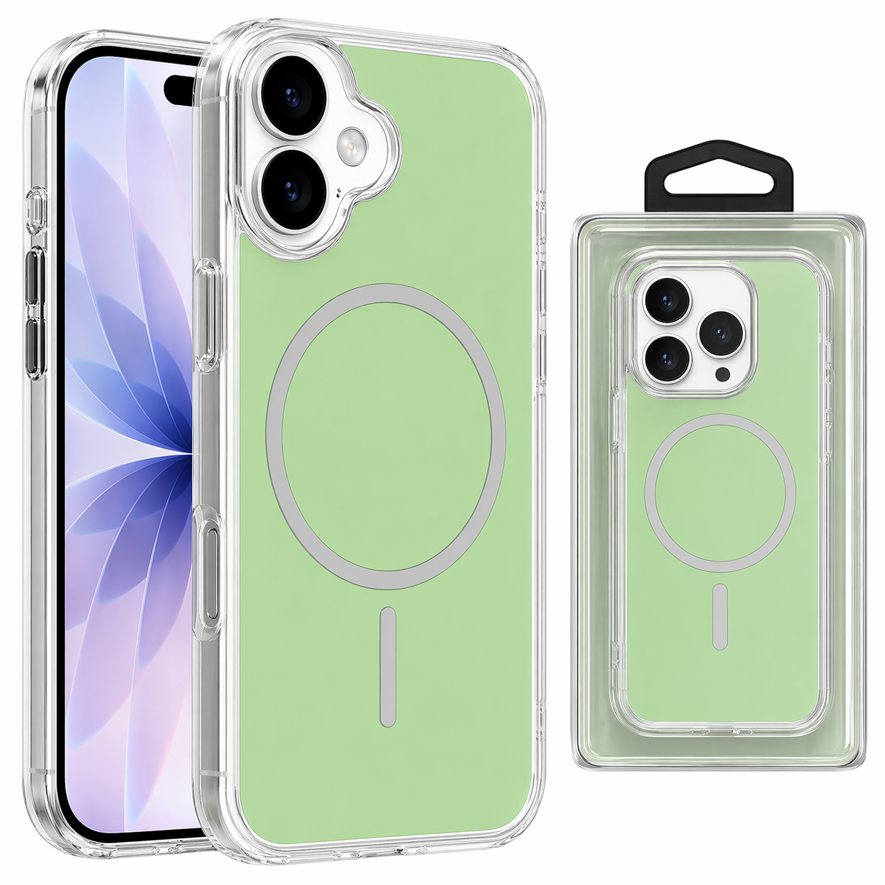 Dual Layer Phone Case – Green Crystal Cover MagSafe Compatible