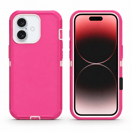 Hot pink triple protection case for Apple iPhone 17 back view