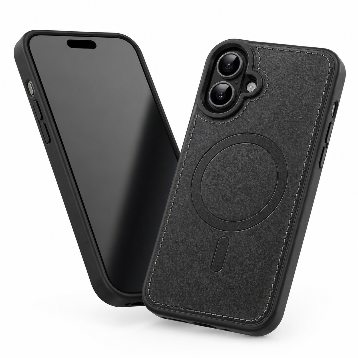 Black Leather Phone Case, Impact Resistant iPhone 17 Case, Protective Smartphone Cover, Premium Mobile Case
